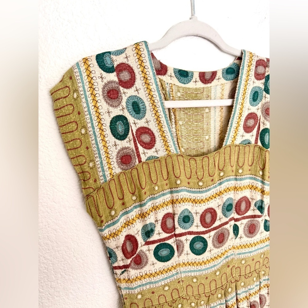 Handmade Vintage 60s MCM Atomic Geometric Print Retro Groovy Midi Dress - Picture 2 of 9